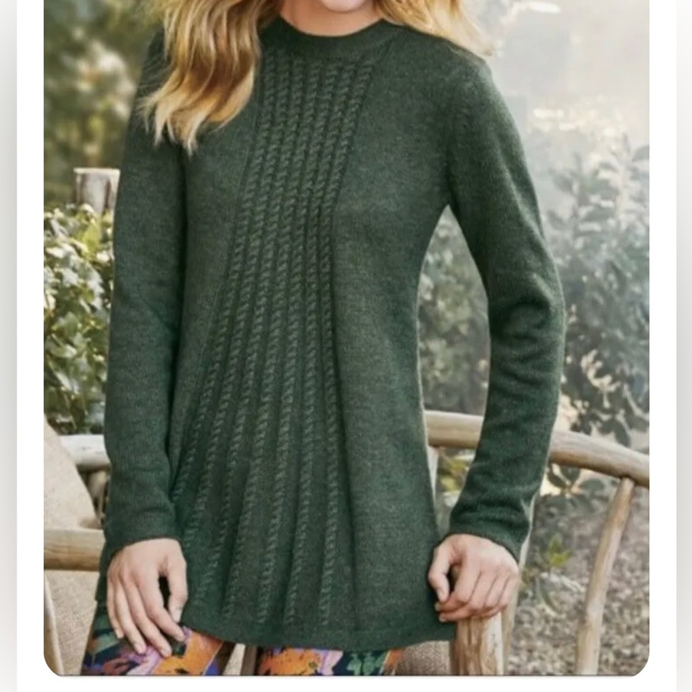 Soft Surroundings Wool Sweater Academia Tunic Sydney Nylon Boho Medium Green